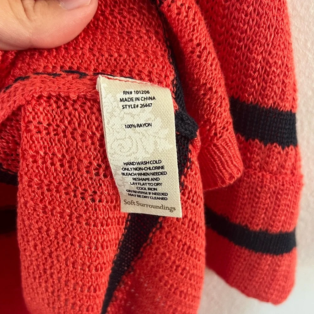 Soft Surroundings Venice Red &‎ Navy Striped Knit Sweater Shirt Size Small NWT
